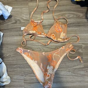 Aerie Orange and Tan Bikini Set with Iridescent Shine